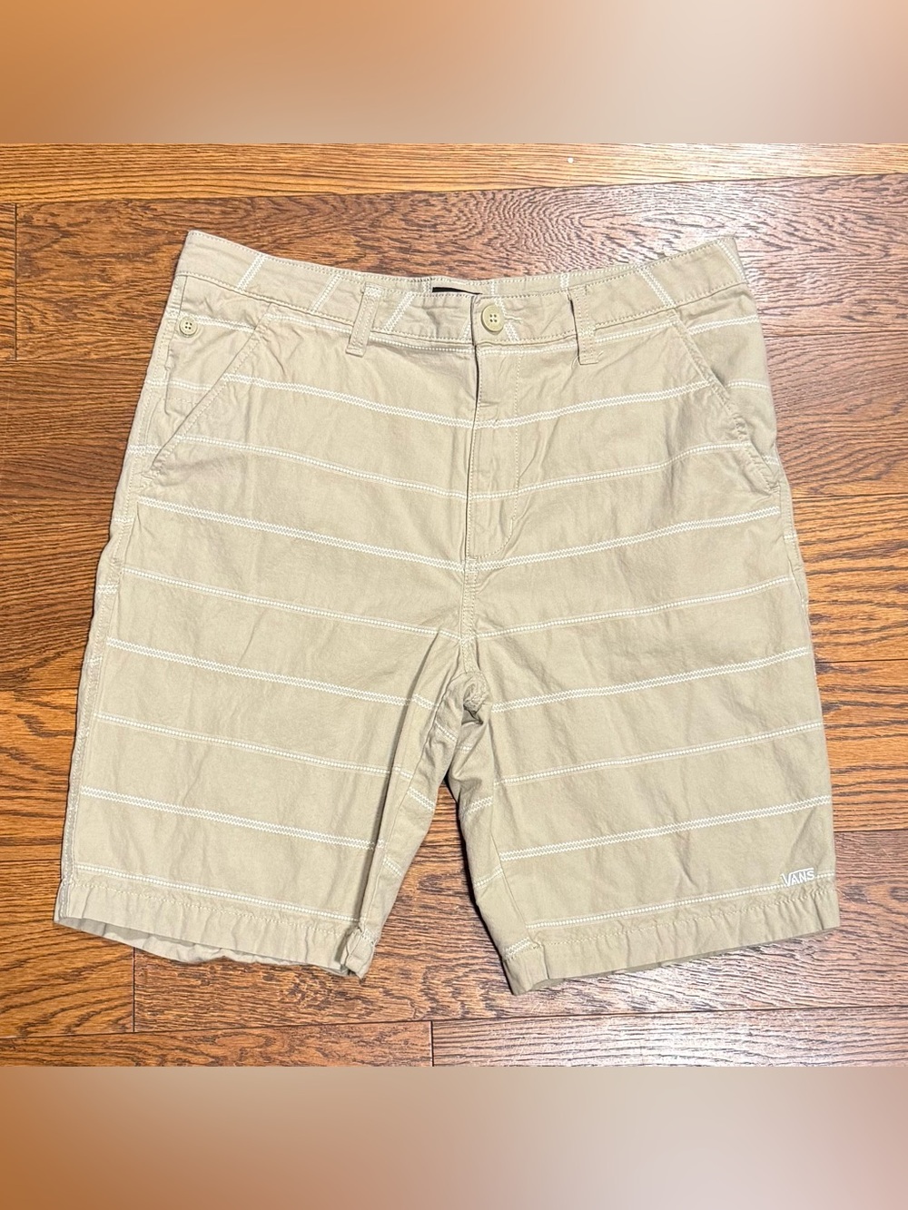 VANS Men's Tan/Khaki And White Striped Chino Walk Shorts Size 32 Preppy Skater